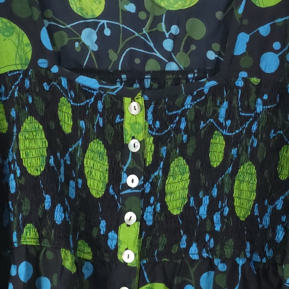 Nid d’abeilles Smocked Cotton Blouse Top Indie Psychedelic Print Size 4 - Picture 5 of 9
